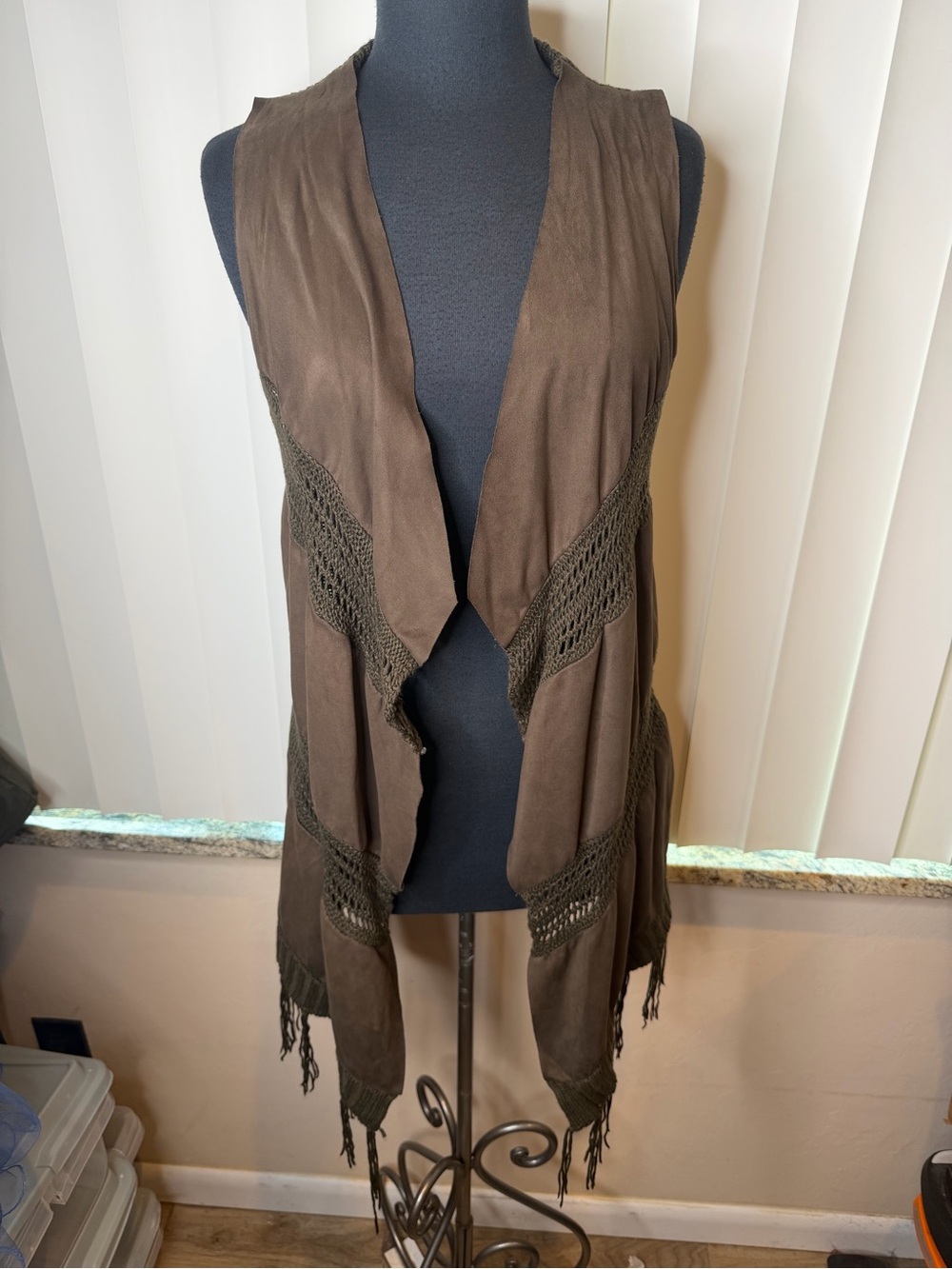 She + Sky bohemian-style open-front vest, draped waterfall silhouette Size Large